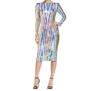 SEQUIN STRIPE COCKTAIL DRESS by DRESS the POPULATION (Never Worn)